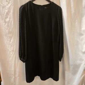 Ann Taylor Black Semi Sheer Long Sleeve Petite ‎ Dress Sz 14P